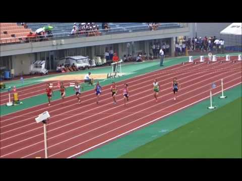 女子1年100m予選2組、1着：山﨑咲和（中村中）13秒13 ～四国中学総体2017・陸上競技～