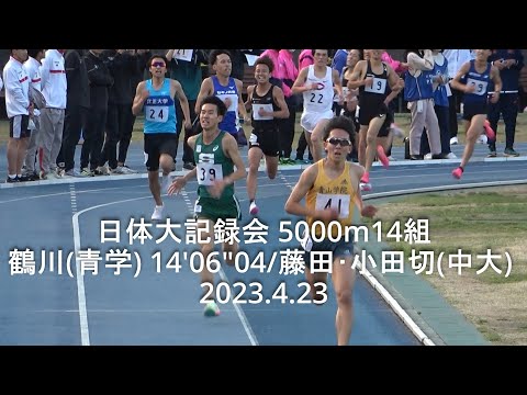 『鶴川(青学大) 14&#039;06&quot;04組トップ/神野(セルソース)/藤田･小田切(中大)』 日体大記録会 5000m14組 2023.4.23