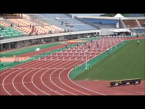 男子110mハードル（四種競技）1組、1着：池田海（勝山中）14秒96　～第69回愛媛県中学校総合体育大会・陸上～