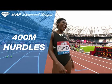 Rushell Clayton wins the 400m hurdles race in London - IAAF Diamond League 2019