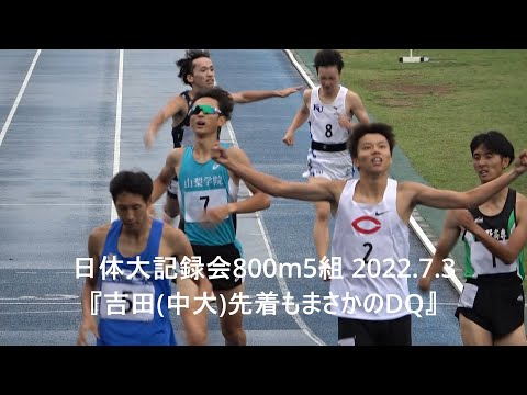 日体大記録会 男子800m5組『吉田(中大)先着も、まさかのDQ』2022.7.3