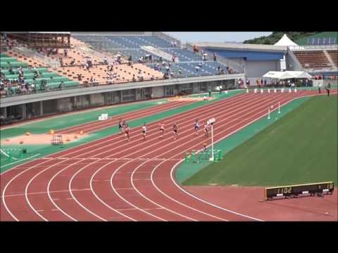 女子2年100m予選3組、1着：飯尾心（西条北中）13秒13　～第69回愛媛県中学校総合体育大会・陸上～