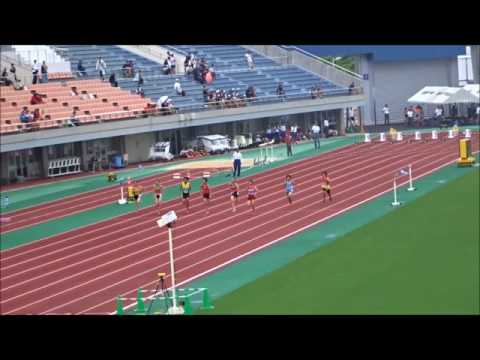 女子3年100m予選1組、1着：井田菜々香（太田中）12秒55　～四国中学総体2017・陸上競技～