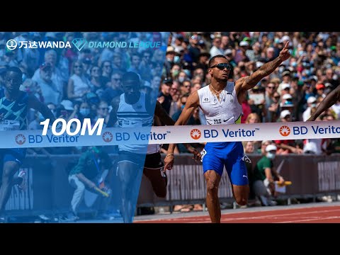 Andre De Grasse cruises to victory in the men&#039;s 100m in Eugene - Wanda Diamond League 2021