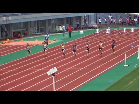 女子3年100m予選3組、1着：竹内杏里（城西中）12秒97　～第69回愛媛県中学校総合体育大会・陸上～