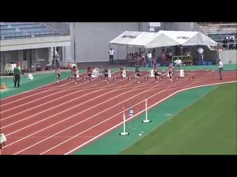 女子1年100m予選3組、1着：村上日南（愛大附属中）13秒61　～第69回愛媛県中学校総合体育大会・陸上～