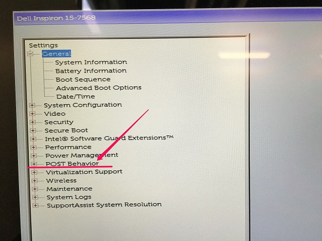 Dell ファンクションキーの設定変更画面