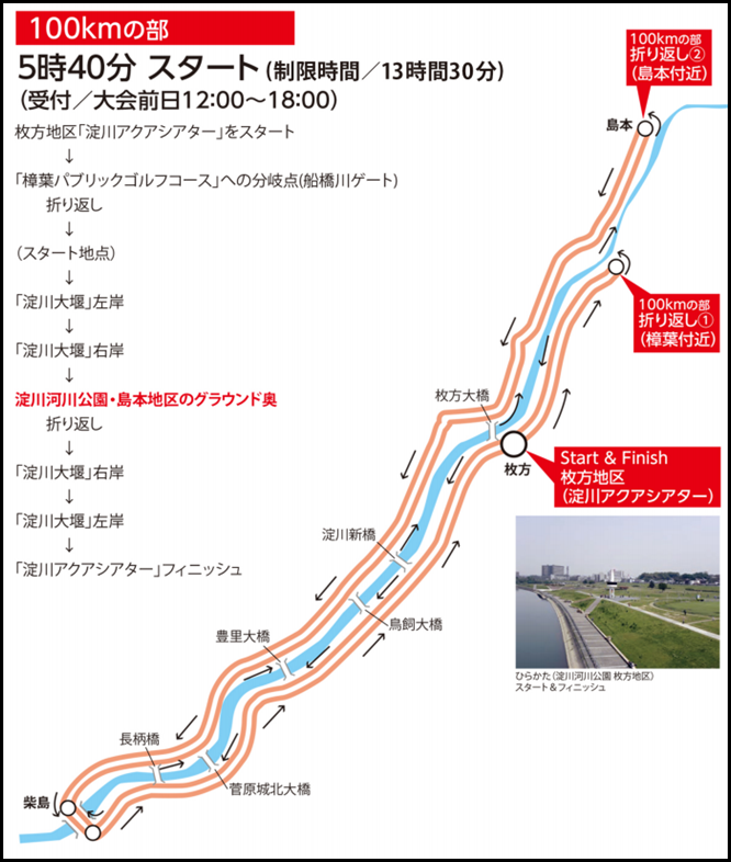 OSAKA淀川ウルトラマラソン コースマップ・100km