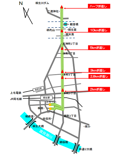 桐生市堀マラソン コースマップ